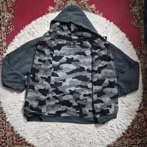 Mens Lee Zip Up Sweater Jacket Shacket Camo Faux Fur Lined Size 3XL Winter Fall